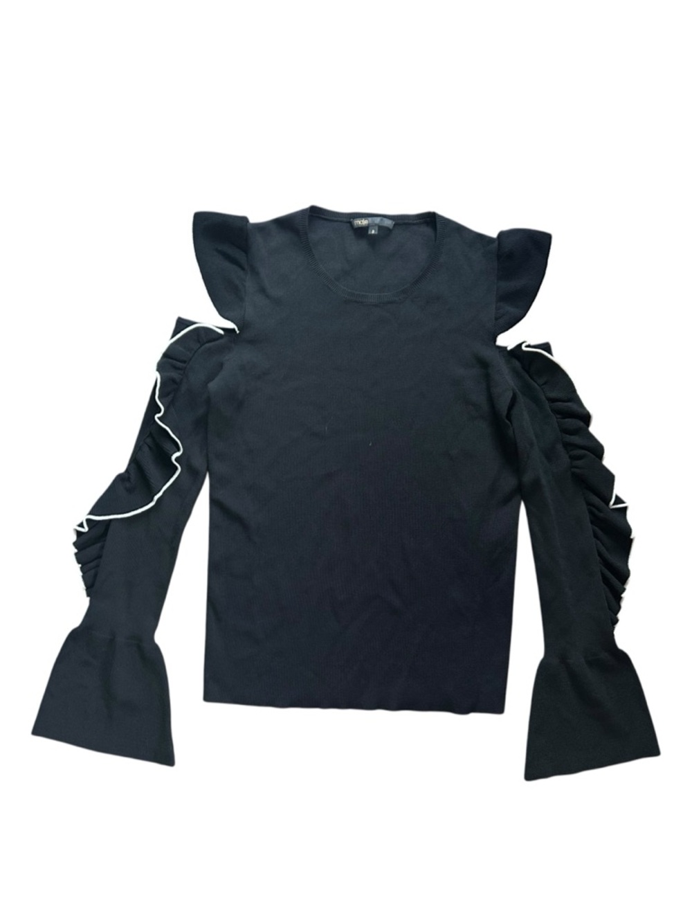 MAJE BLACK RUFFLE/CUT-OUT DETAIL SIZE 3 - Picture 2 of 8